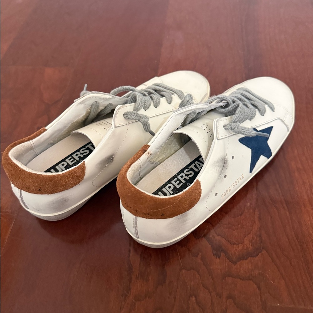 Women’s White Sneakers with Blue Star and Brown Heel